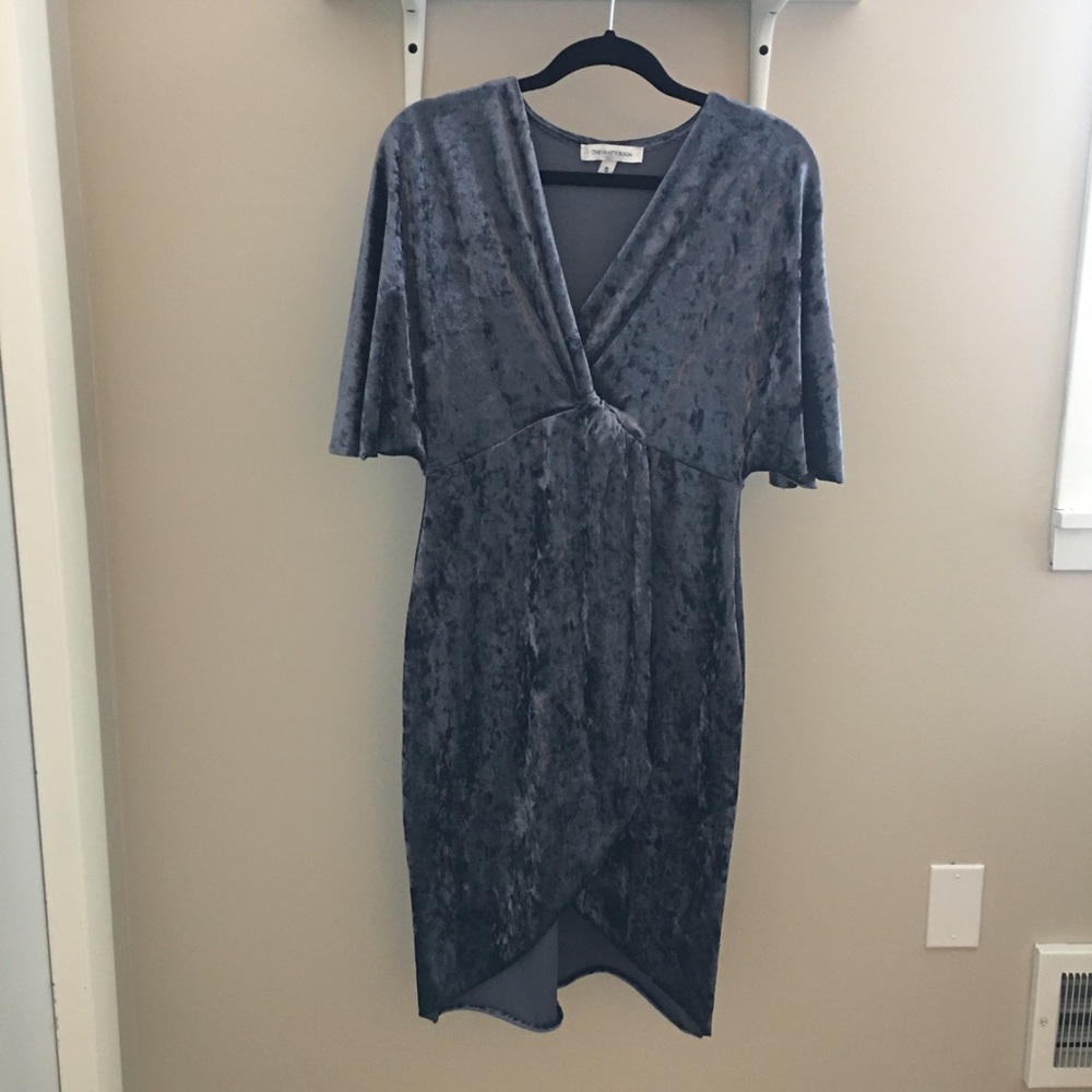 Navy Blue - Twist Front Faux Wrap - Crushed Velvet Dress NWOT